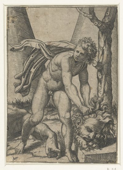 David s hlavou Goliáše od Marcantonio Raimondi