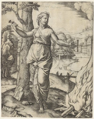 Dido se zabije dýkou vedle hranice od Marcantonio Raimondi