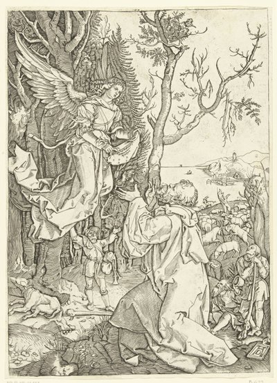 Angel se zjeví Joachimovi Život Marie (název série) od Marcantonio Raimondi