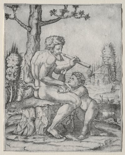 Faun a dítě od Marcantonio Raimondi