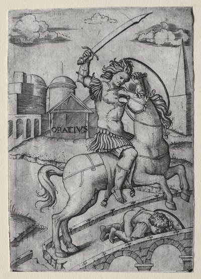 Horatius Cocles bránící Sublicianův most. od Marcantonio Raimondi