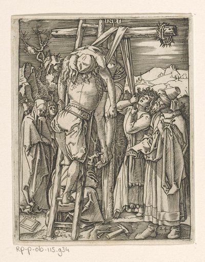 Přebírání kříže Umučení Krista (název série) od Marcantonio Raimondi