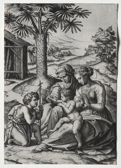 Madona z palmy. od Marcantonio Raimondi