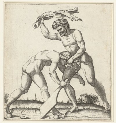 Muž bojující se ženou jako zosobnění Fortune (Fortuna) od Marcantonio Raimondi