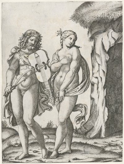 Orpheus hraje na violu, než Eurydice odejde do podsvětí od Marcantonio Raimondi