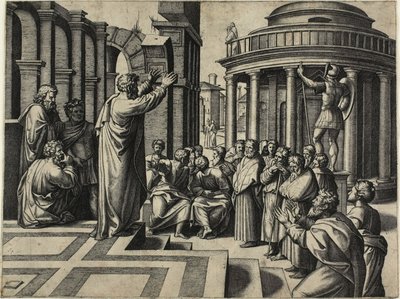 Svatý Pavel káže v Athénách od Marcantonio Raimondi