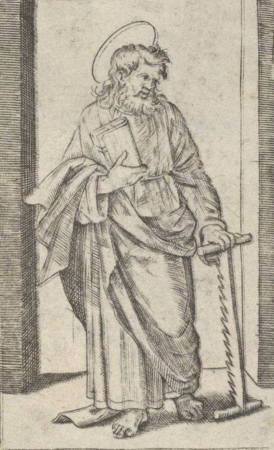Saint Simon, pila ve snížené levé ruce, ze série 