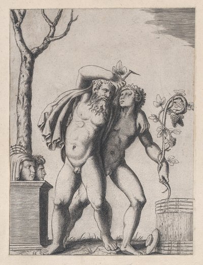 Římské zrcadlo velkoleposti: Mladý a starý Bacchant, ca. 1514-36, ca. 1514-36. od Marcantonio Raimondi