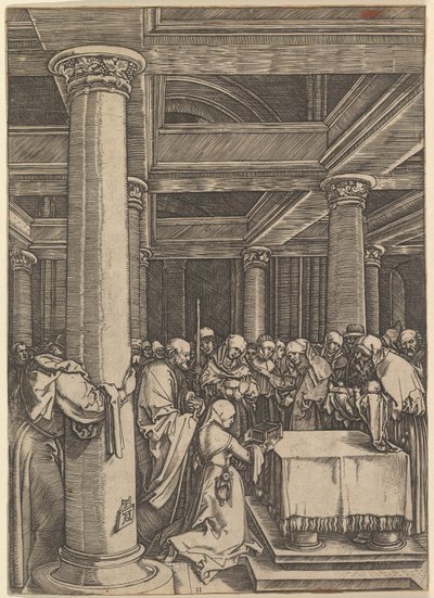 Představení Ježíše Simeonovi v chrámu po Dürerovi, ca. 1500-1534. od Marcantonio Raimondi