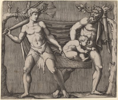 Dva fauni nesoucí dítě od Marcantonio Raimondi