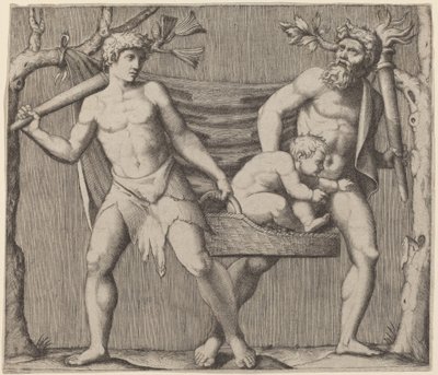 Dva fauni nesoucí dítě od Marcantonio Raimondi