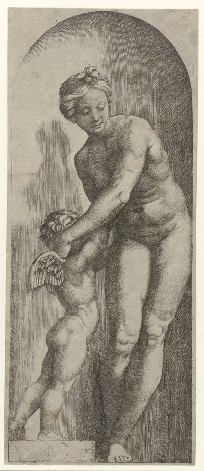 Venuše a Amor stojící ve výklenku od Marcantonio Raimondi