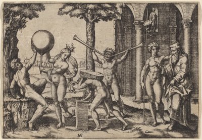 Muž se dvěma trubkami od Marcantonio Raimondi after Baccio Bandinelli