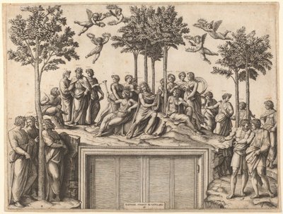 Apollo na Parnasu od Marcantonio Raimondi after Raphael