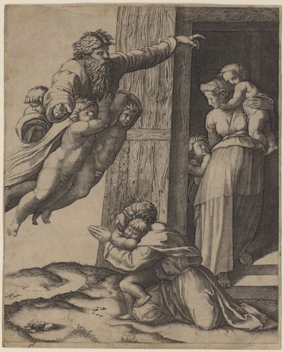 Bůh se zjevuje Noemovi od Marcantonio Raimondi after Raphael