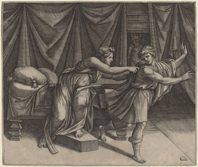 Josefa a Potifarova žena od Marcantonio Raimondi after Raphael