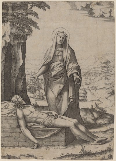 Oplakávání Panny Marie od Marcantonio Raimondi after Raphael