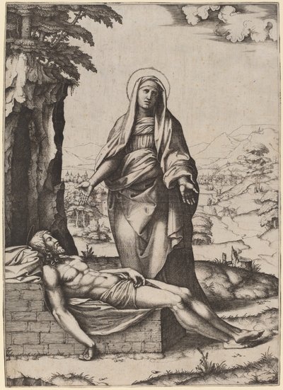 Oplakávání Panny Marie od Marcantonio Raimondi after Raphael