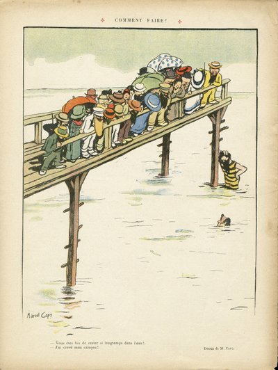 Ilustrace Marcela Capyho (1865-1941) v Le Lire, 24. 8. 12 - Jak na to? - Volný čas, Architektura Urbanismus, Mořské Mořské pobřeží, Plavání Plavání Plavání, Dav od Marcel Amable O.L. Capy