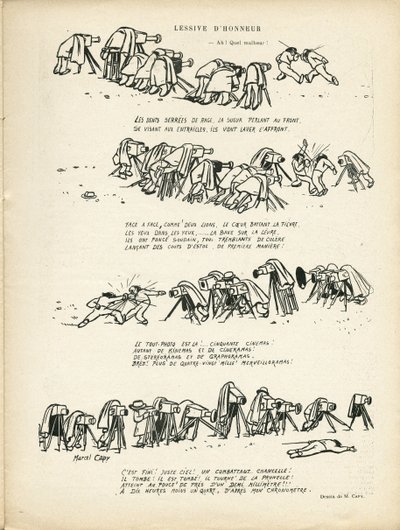 Ilustrace Marcela Capyho (1865-1941) v Le Rire, 2. 3. 2012 - Honor Laundry - Sport, Fotografie Fotograf fotoaparátu, Šerm od Marcel Amable O.L. Capy