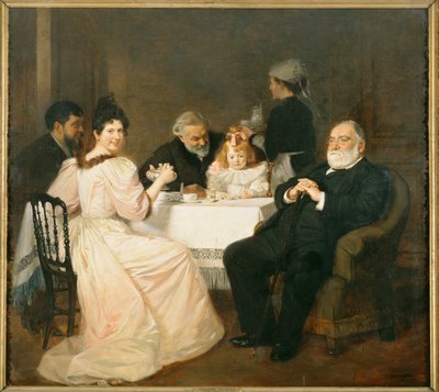 Francisque Sarcey, literární kritik, v domě dcery Adolpha Brissona ... (malba na plátně) od Marcel Andre Baschet