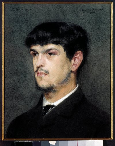 Portrét francouzského skladatele Clauda Debussyho (1862-1918) Černý kámen a pastelová malba Marcela Andre Bascheta (1862-1941) 1884 Rozměr 0,27 x 0,26 m od Marcel Andre Baschet