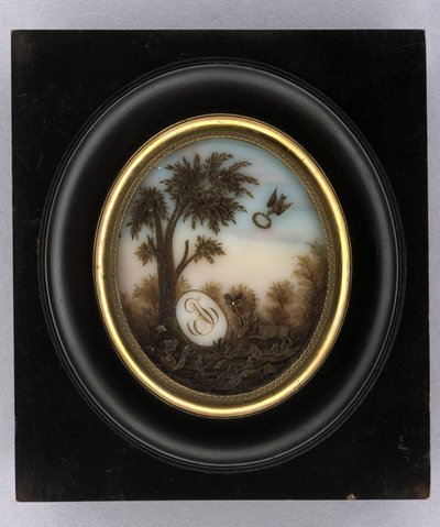 Plaketa, cca 1880 (akvarel a účes na skle, zlacení, dřevě a skle) od Marcellin Marcellin