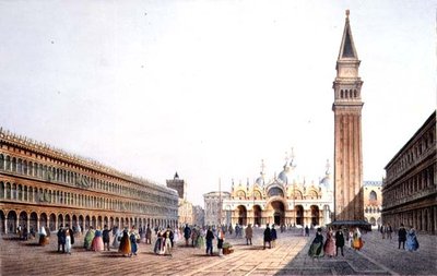 Piazza S. Marco, vyryto Brizeghelem (litho) od Marco (after) Moro