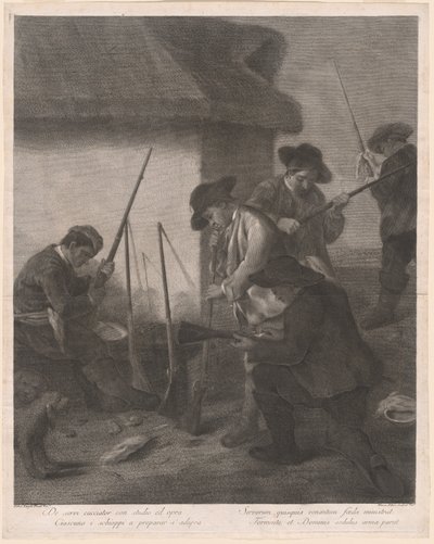 De Servi Cacciator... (Sluhové připravující zbraně na lov) od Marco Alvise Pitteri after Pietro Longhi