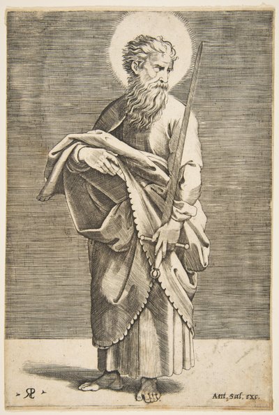 Svatý Pavel se dívá doprava a drží meč a knihu, ca. 1515-27. od Marco Dente