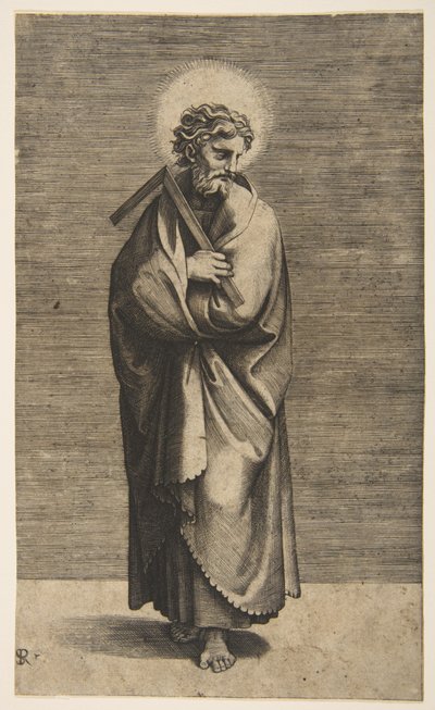 Svatý Tomáš drží čtvercové pravidlo, hlavu otočenou doprava, ca. 1515-27. od Marco Dente