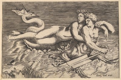 Zrcadlo římské velkoleposti: Triton nesoucí nymfu, 16. století. od Marco Dente