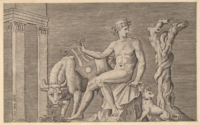 Zrcadlo římské velkoleposti: Apollo hlídající hejna Admetus, 16. století. od Marco Dente