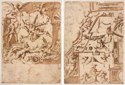 Groteska se satyrem krmícím draka (recto); Groteska se skákajícím kentaurem (verze) od Marco Marchetti