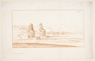 Ilustrace k "Kresby některých ruin a kolosálních soch v Thébách v Egyptě s popisem slávy v dopise královské společnosti", Londýn 1741 od Marcus Tuscher