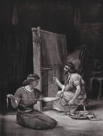 Babylonský tkalcovský stav (litografie) od Margaret (after) Dovaston