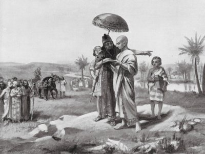 Uspořádání hranice mezi Asýrií a Babylónem (litografie) od Margaret (after) Dovaston