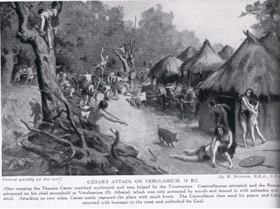 Caesarův útok na Verulamium, ilustrace z "Hutchinson
