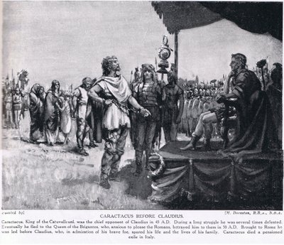 Caractacus před Claudiem, ilustrace z "Hutchinson