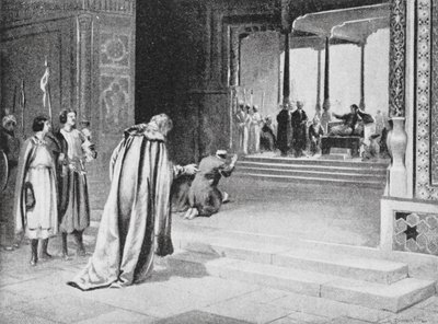 Geoffrey de Langley s Bar Saumou před Arghun Khanem od Margaret (after) Dovaston