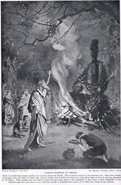 Lidské oběti druidů, ilustrace z "Hutchinson