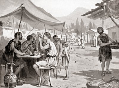 Jedním ze zákonů spartského reformátora Lykurga bylo, že nikdo nesmí jíst jídlo doma nebo v soukromí, z Hutchinsonových Dějin národů, vyd. 1915. od Margaret (after) Dovaston