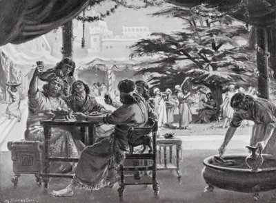 Radost v Babylonu při obnově města Esarhaddonem (litografie) od Margaret (after) Dovaston