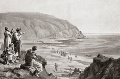 Příchod Féničanů na východní pobřeží Středozemního moře, asi 1500 let př. n. l., z Hutchinsonovy Historie národů, vyd. 1915. od Margaret (after) Dovaston
