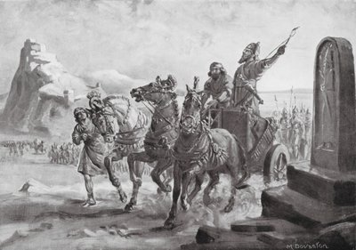 Tiglath-pileser IV. před citadelou v Turušpě (litografie) od Margaret (after) Dovaston
