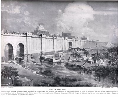 Babylon Restored, ilustrace z Hutchinsonových Dějin národů (litografie) od Margaret Dovaston