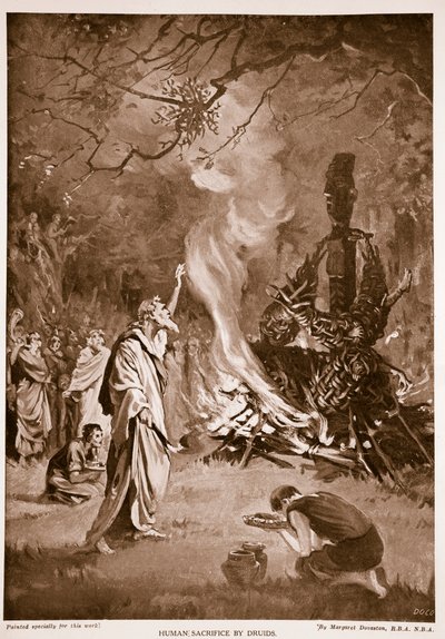 Lidské oběti druidů, ilustrace z knihy "Hutchison