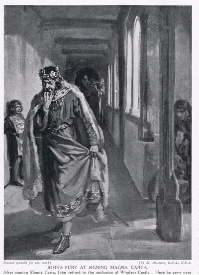 Johnsův vztek při podpisu Magny Charty AD1215 od Margaret Dovaston
