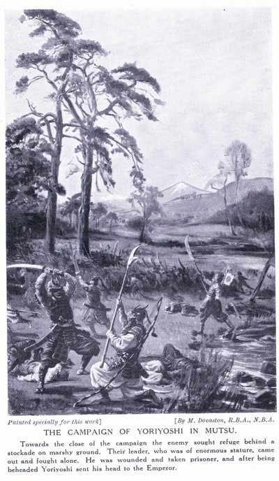 Tažení Jorijošiho v Mutsu (litografie) od Margaret Dovaston