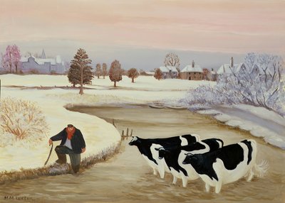 Krávy v zimní řece od Margaret Loxton